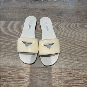 Prada Cream Slide Sandals